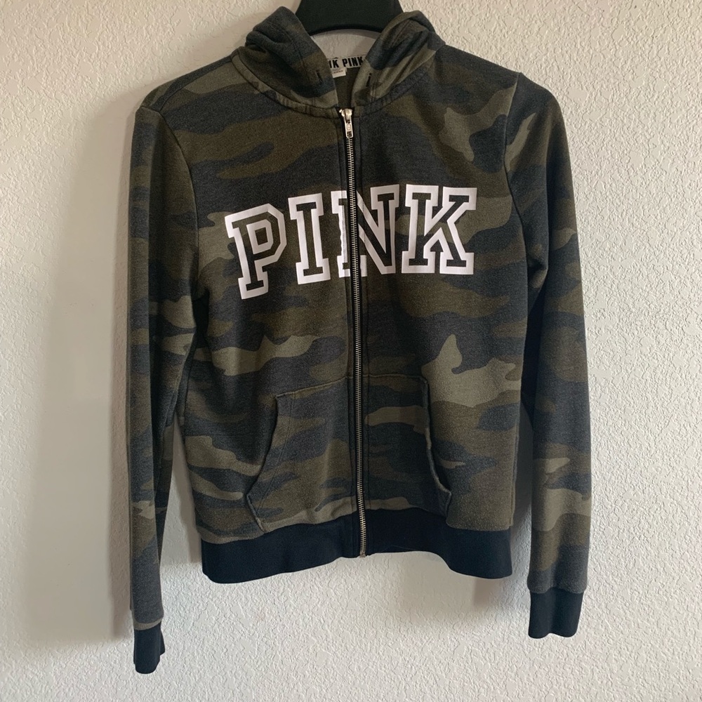 PINK VS zip up camo hoodie long sleeve size small
